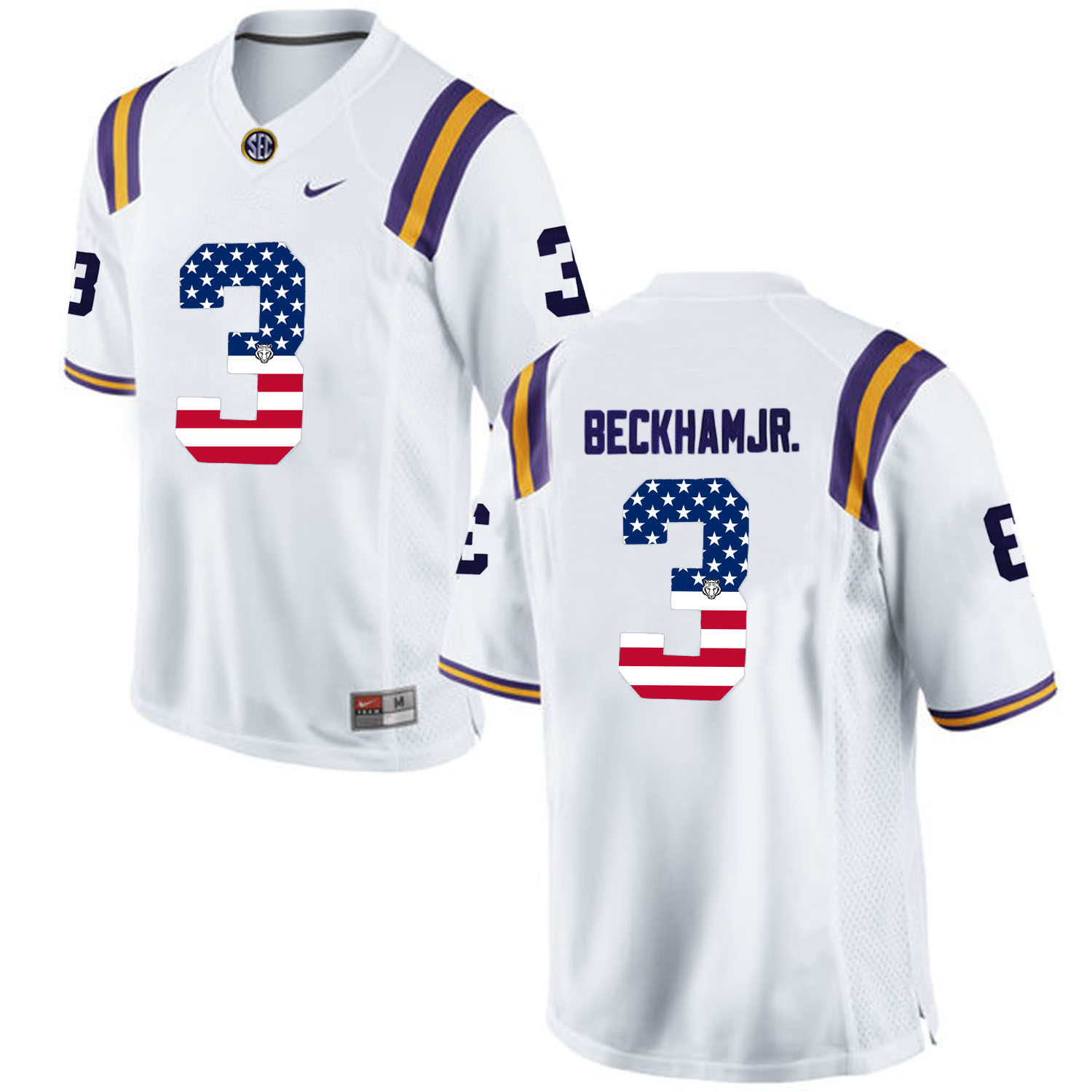 US Flag Fashion  Men LSU Tigers Odell Beckham Jr. #3 College Football Limited Jersey  White->ncaa teams->NCAA Jersey